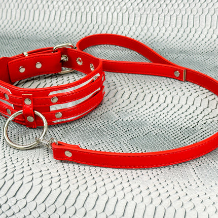 FCK655P  METAL PLATE PATENT NEON D RING WIDE BONDAGE LARGE RIVET  CHOKER