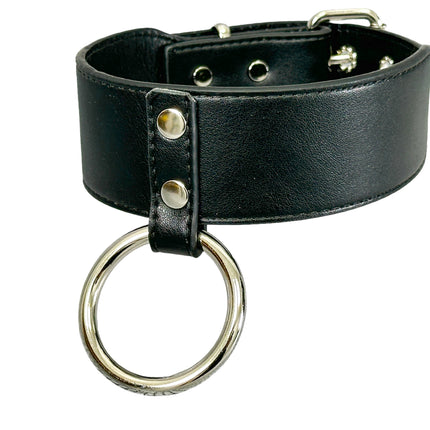 FCK658M  O RING WIDE BONDAGE LARGE RIVET VEGAN CHOKER