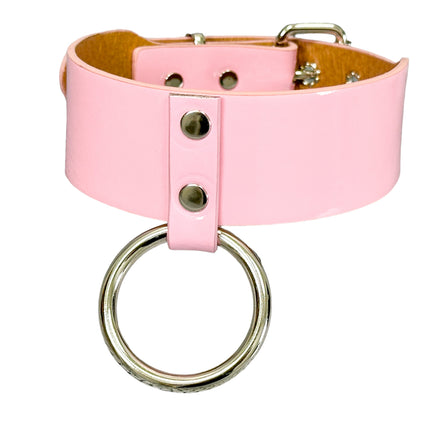 FCK658P  PATENT NEON O RING WIDE BONDAGE LARGE RIVET  CHOKER