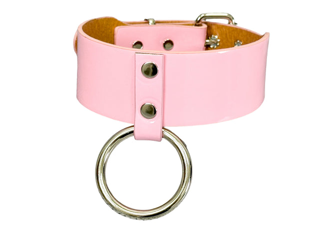 FCK658P  PATENT NEON O RING WIDE BONDAGE LARGE RIVET  CHOKER