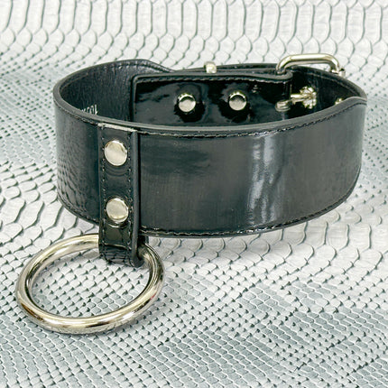 FCK658P  PATENT NEON O RING WIDE BONDAGE LARGE RIVET  CHOKER