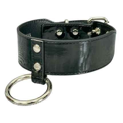 FCK658P  PATENT NEON O RING WIDE BONDAGE LARGE RIVET  CHOKER
