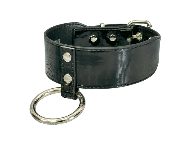 FCK658P  PATENT NEON O RING WIDE BONDAGE LARGE RIVET  CHOKER