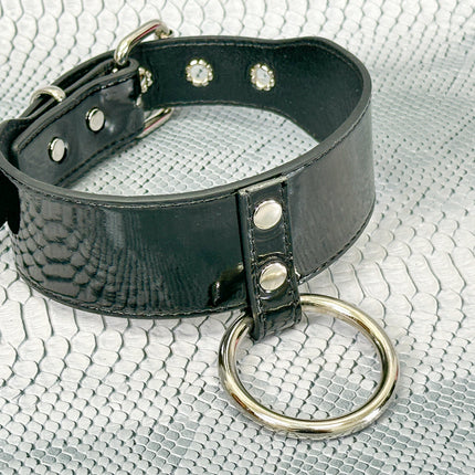 FCK658P  PATENT NEON O RING WIDE BONDAGE LARGE RIVET  CHOKER