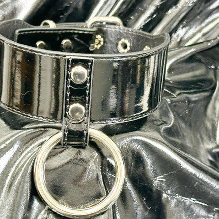 FCK658P  PATENT NEON O RING WIDE BONDAGE LARGE RIVET  CHOKER