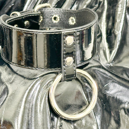 FCK658P  PATENT NEON O RING WIDE BONDAGE LARGE RIVET  CHOKER