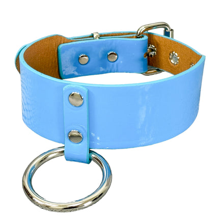 FCK658P  PATENT NEON O RING WIDE BONDAGE LARGE RIVET  CHOKER