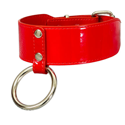 FCK658P  PATENT NEON O RING WIDE BONDAGE LARGE RIVET  CHOKER