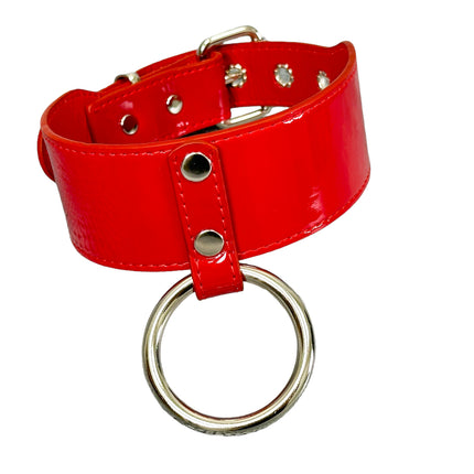 FCK658P  PATENT NEON O RING WIDE BONDAGE LARGE RIVET  CHOKER