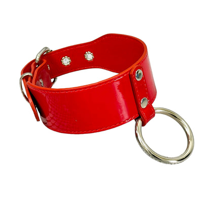 FCK658P  PATENT NEON O RING WIDE BONDAGE LARGE RIVET  CHOKER