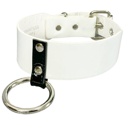 FCK658P  PATENT NEON O RING WIDE BONDAGE LARGE RIVET  CHOKER