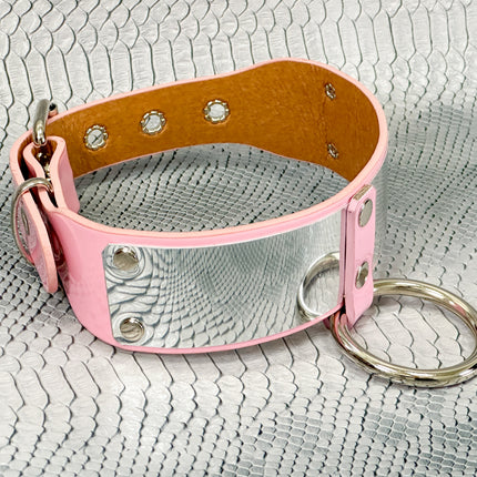 FCK660P  METAL PATENT NEON O RING WIDE BONDAGE LARGE RIVET  CHOKER