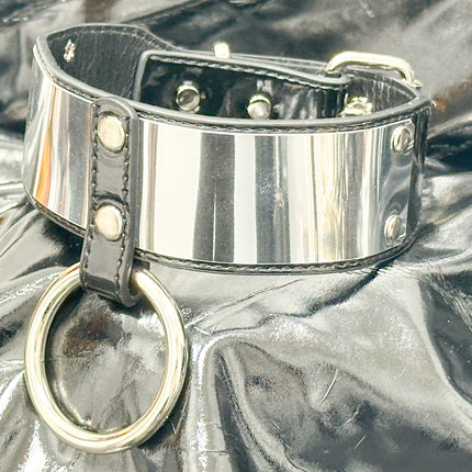 FCK660P  METAL PATENT NEON O RING WIDE BONDAGE LARGE RIVET  CHOKER