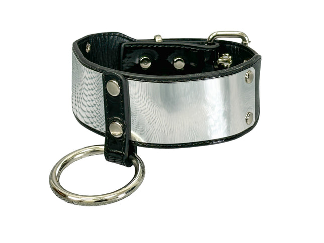 FCK660P  METAL PATENT NEON O RING WIDE BONDAGE LARGE RIVET  CHOKER