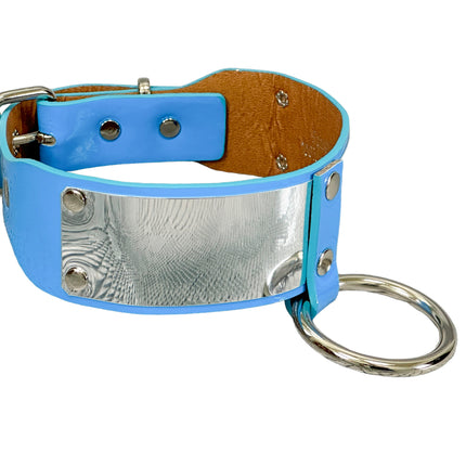 FCK660P  METAL PATENT NEON O RING WIDE BONDAGE LARGE RIVET  CHOKER