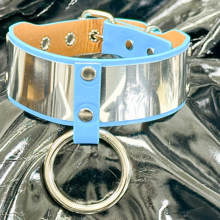 FCK660P  METAL PATENT NEON O RING WIDE BONDAGE LARGE RIVET  CHOKER