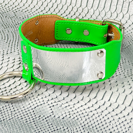 FCK660P  METAL PATENT NEON O RING WIDE BONDAGE LARGE RIVET  CHOKER