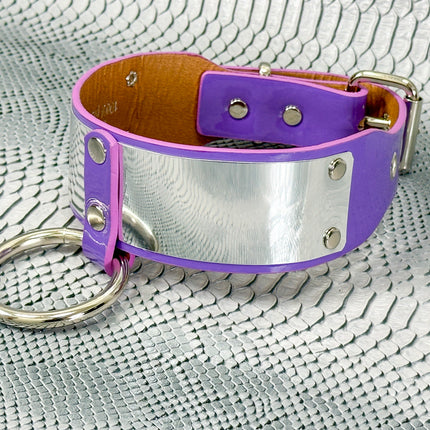 FCK660P  METAL PATENT NEON O RING WIDE BONDAGE LARGE RIVET  CHOKER