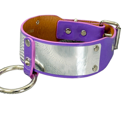 FCK660P  METAL PATENT NEON O RING WIDE BONDAGE LARGE RIVET  CHOKER