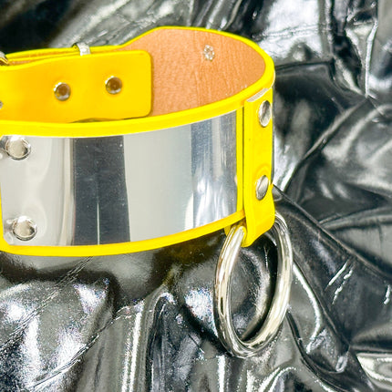 FCK660P  METAL PATENT NEON O RING WIDE BONDAGE LARGE RIVET  CHOKER