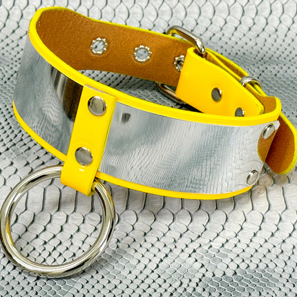 FCK660P  METAL PATENT NEON O RING WIDE BONDAGE LARGE RIVET  CHOKER