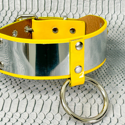 FCK660P  METAL PATENT NEON O RING WIDE BONDAGE LARGE RIVET  CHOKER