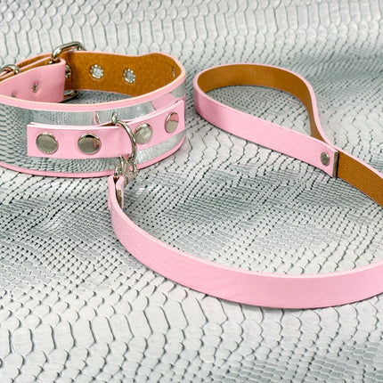 FCK660P-LEASH   METAL PATENT NEON D RING WIDE BONDAGE LARGE RIVET  CHOKER