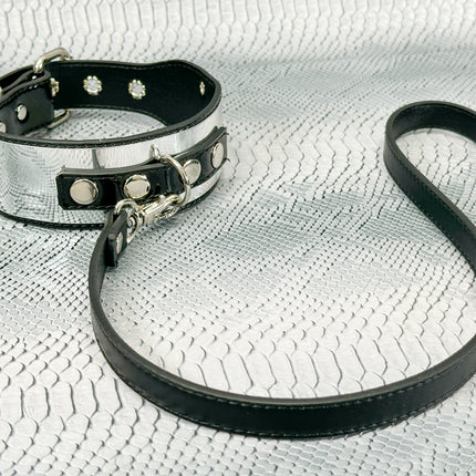 FCK660P-LEASH   METAL PATENT NEON D RING WIDE BONDAGE LARGE RIVET  CHOKER