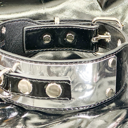 FCK660P  METAL PATENT NEON D RING WIDE BONDAGE LARGE RIVET  CHOKER