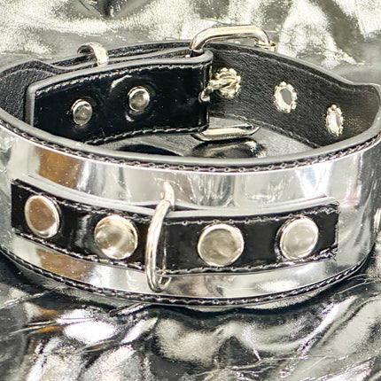 FCK660P  METAL PATENT NEON D RING WIDE BONDAGE LARGE RIVET  CHOKER