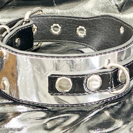 FCK660P  METAL PATENT NEON D RING WIDE BONDAGE LARGE RIVET  CHOKER