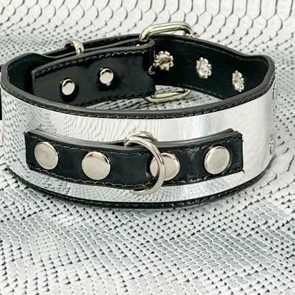 FCK660P  METAL PATENT NEON D RING WIDE BONDAGE LARGE RIVET  CHOKER