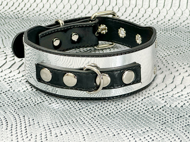 FCK660P  METAL PATENT NEON D RING WIDE BONDAGE LARGE RIVET  CHOKER