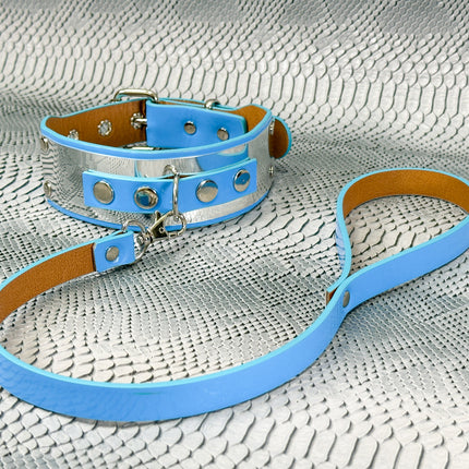 FCK660P-LEASH   METAL PATENT NEON D RING WIDE BONDAGE LARGE RIVET  CHOKER