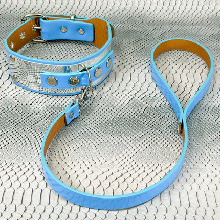 FCK660P-LEASH   METAL PATENT NEON D RING WIDE BONDAGE LARGE RIVET  CHOKER