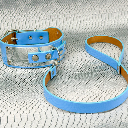 FCK660P-LEASH   METAL PATENT NEON D RING WIDE BONDAGE LARGE RIVET  CHOKER