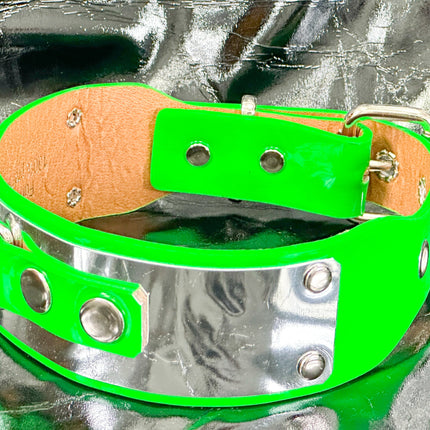 FCK660P  METAL PATENT NEON D RING WIDE BONDAGE LARGE RIVET  CHOKER