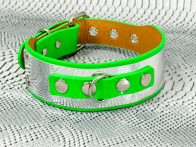 FCK660P  METAL PATENT NEON D RING WIDE BONDAGE LARGE RIVET  CHOKER