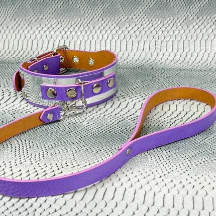 FCK660P-LEASH   METAL PATENT NEON D RING WIDE BONDAGE LARGE RIVET  CHOKER