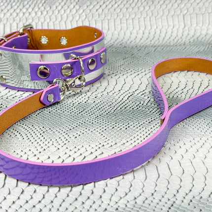 FCK660P-LEASH   METAL PATENT NEON D RING WIDE BONDAGE LARGE RIVET  CHOKER