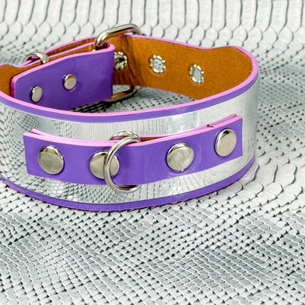 FCK660P  METAL PATENT NEON D RING WIDE BONDAGE LARGE RIVET  CHOKER