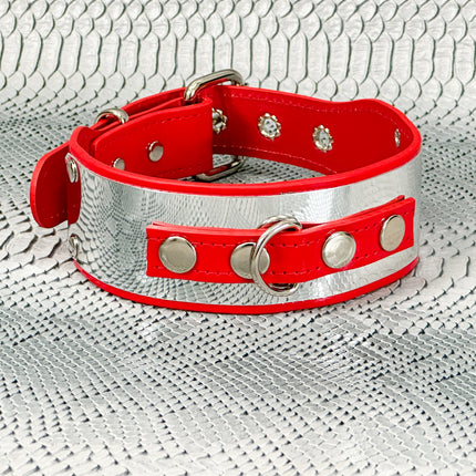 FCK660P  METAL PATENT NEON D RING WIDE BONDAGE LARGE RIVET  CHOKER