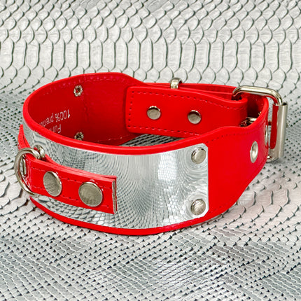 FCK660P  METAL PATENT NEON D RING WIDE BONDAGE LARGE RIVET  CHOKER