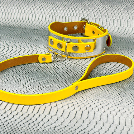 FCK660P-LEASH   METAL PATENT NEON D RING WIDE BONDAGE LARGE RIVET  CHOKER