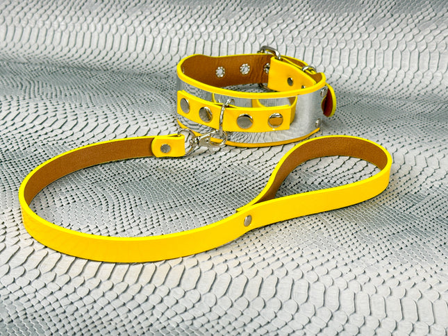FCK660P-LEASH   METAL PATENT NEON D RING WIDE BONDAGE LARGE RIVET  CHOKER