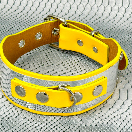 FCK660P  METAL PATENT NEON D RING WIDE BONDAGE LARGE RIVET  CHOKER