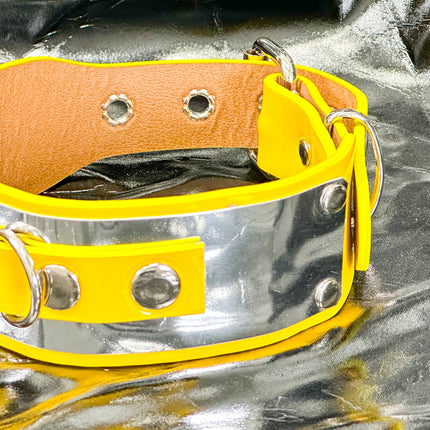 FCK660P  METAL PATENT NEON D RING WIDE BONDAGE LARGE RIVET  CHOKER