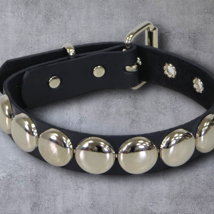FCK671  JUMBO 1"  ROUND STUDDED LEATHER CHOKER