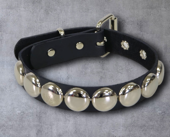 FCK671  JUMBO 1"  ROUND STUDDED LEATHER CHOKER
