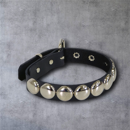 FCK671  JUMBO 1"  ROUND STUDDED LEATHER CHOKER